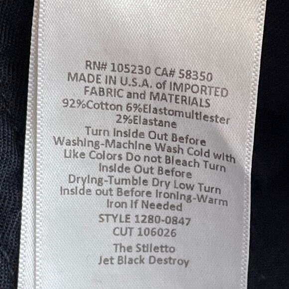 Current/Elliott The Stiletto Destroyed Skinny Jeans Jet Black Destroy Size 27 - Picture 9 of 10